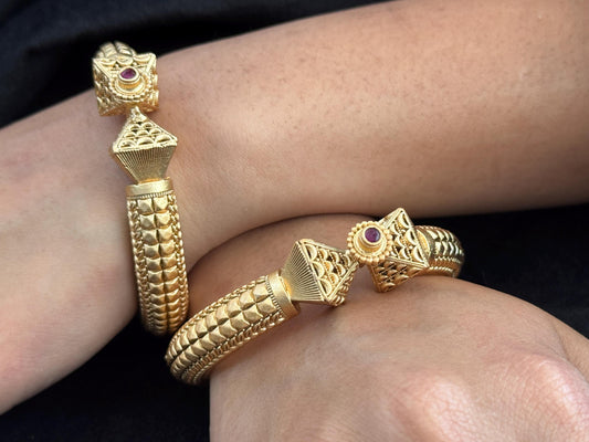 Temple-Inspired Cone Clasp Kada in Antique Matte Gold - Traditional Rajwadi kada.
