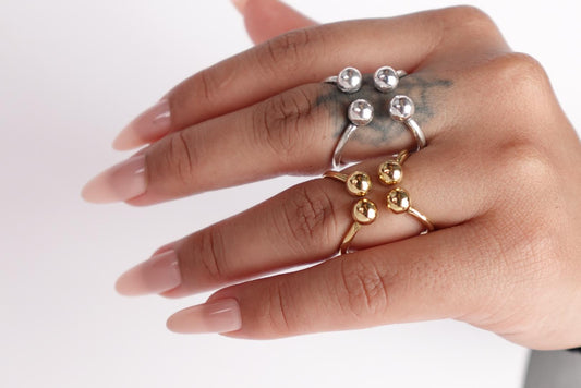 Modern Orb Cluster Rings – Minimalist Gold and Silver Statement Design.