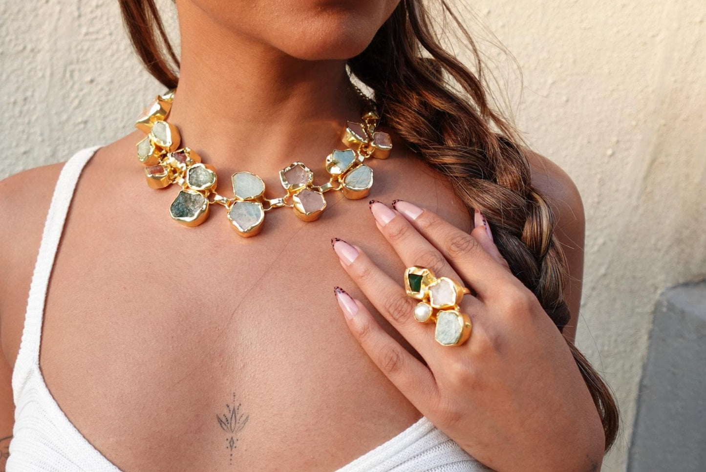 Golden Bloom Raw Stone Statement Set – 18K Gold-Plated jewellery Set.