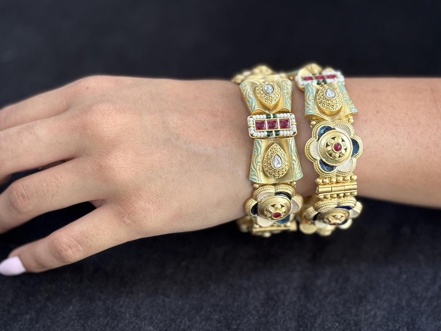 Rajwadi Bridal Kada - Handcrafted gold-polished kada.