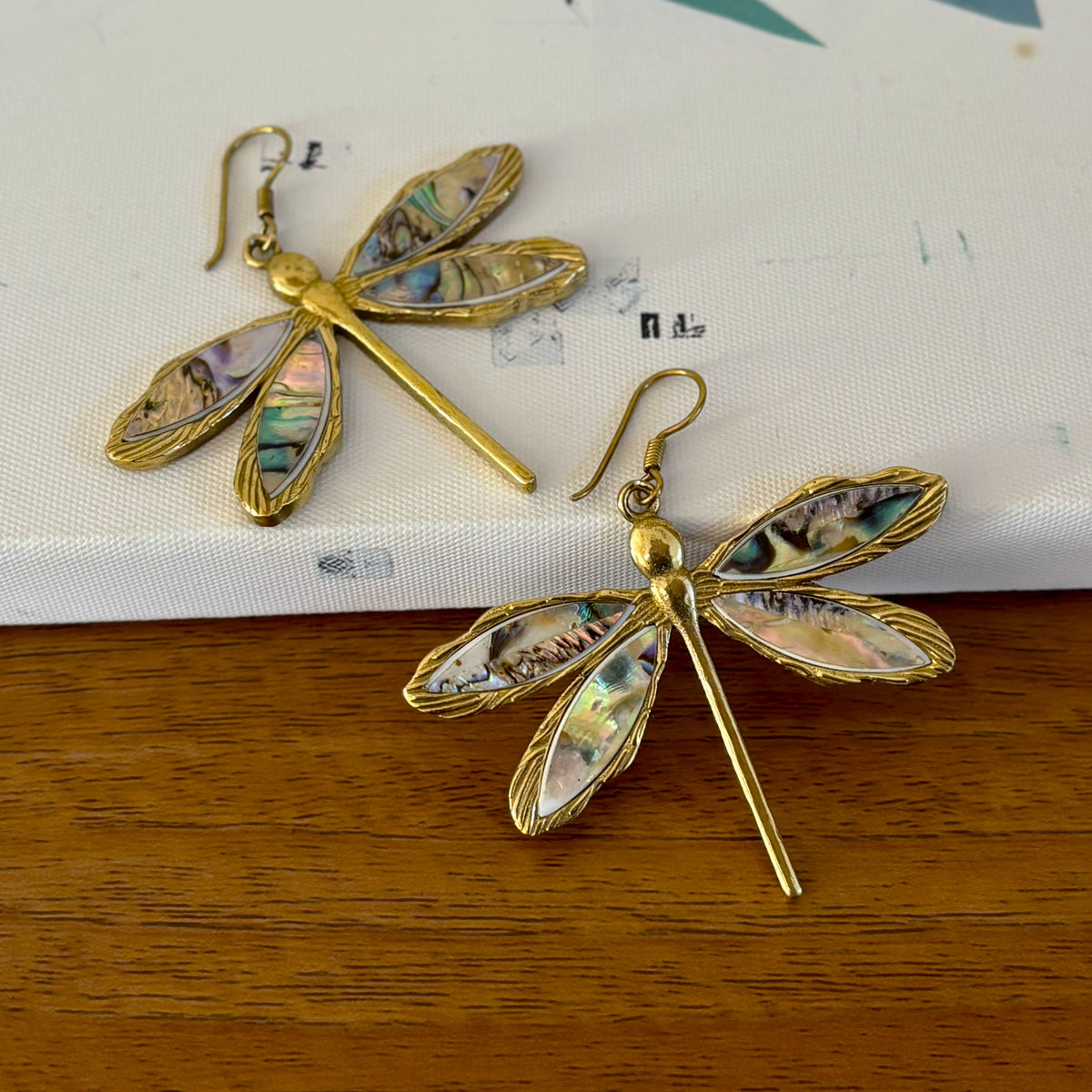 Abalone Shell Dragonfly Earrings — Rainbow Tide