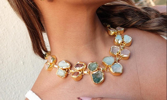 Golden Bloom Raw Stone Statement Set – 18K Gold-Plated jewellery Set.