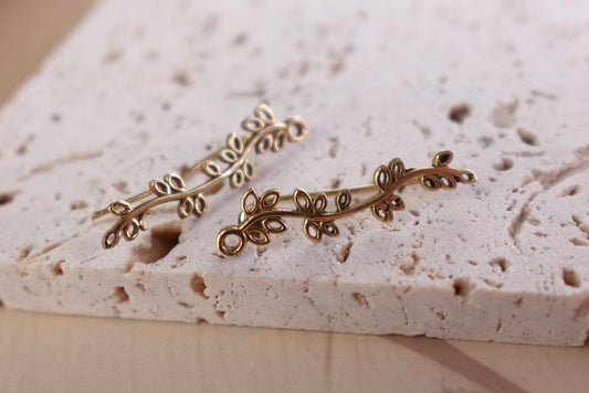 Celestial Garden Brass Ear Climber - Starlit Path, Wildflower Trail, Golden Vine.