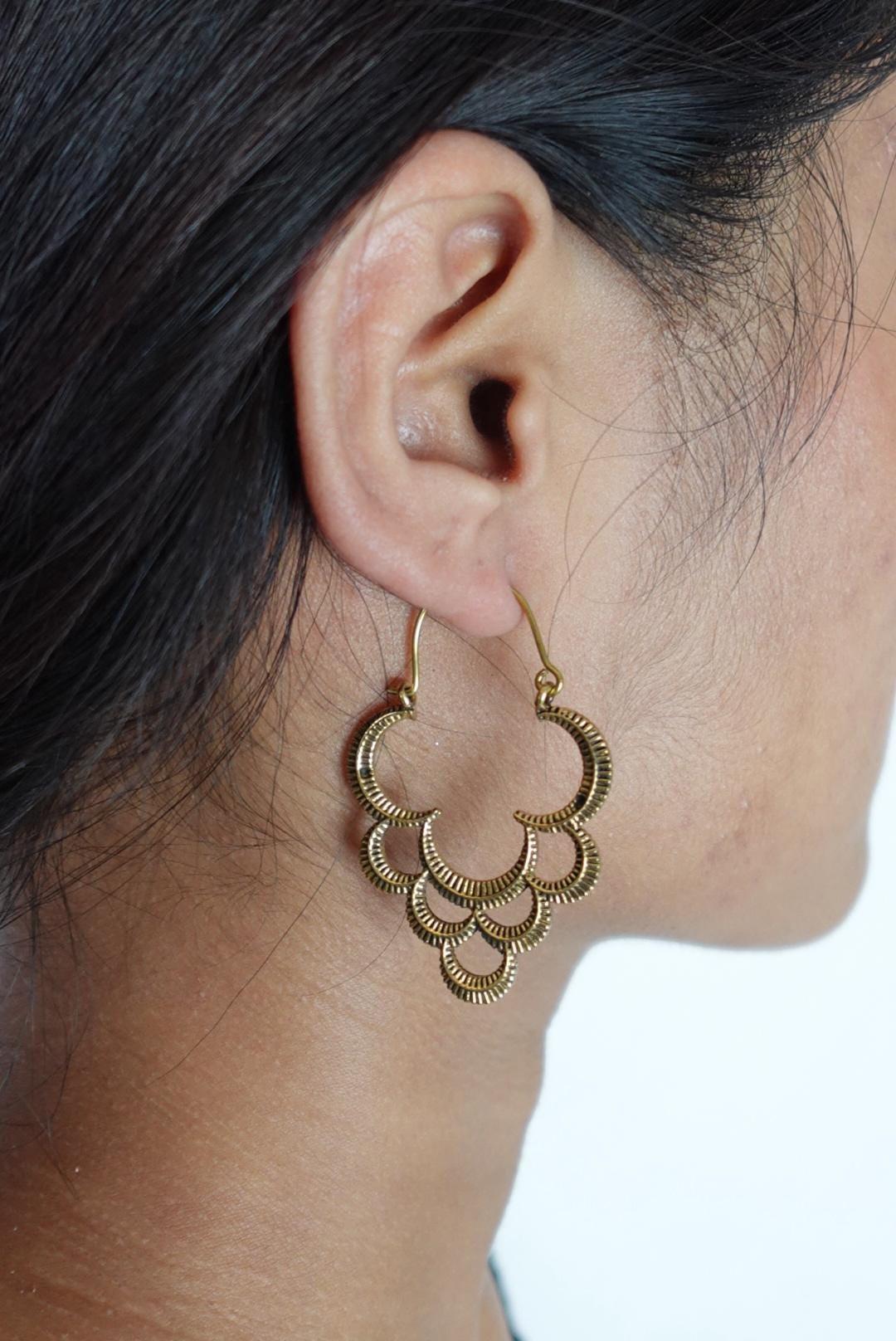 Antique Gold Crescent Layered Hoops - Boho Earrings.