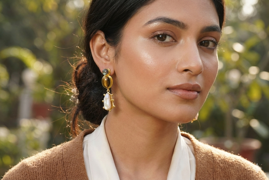 18K Gold-Plated Brass Drop Earrings with Natural Gemstones