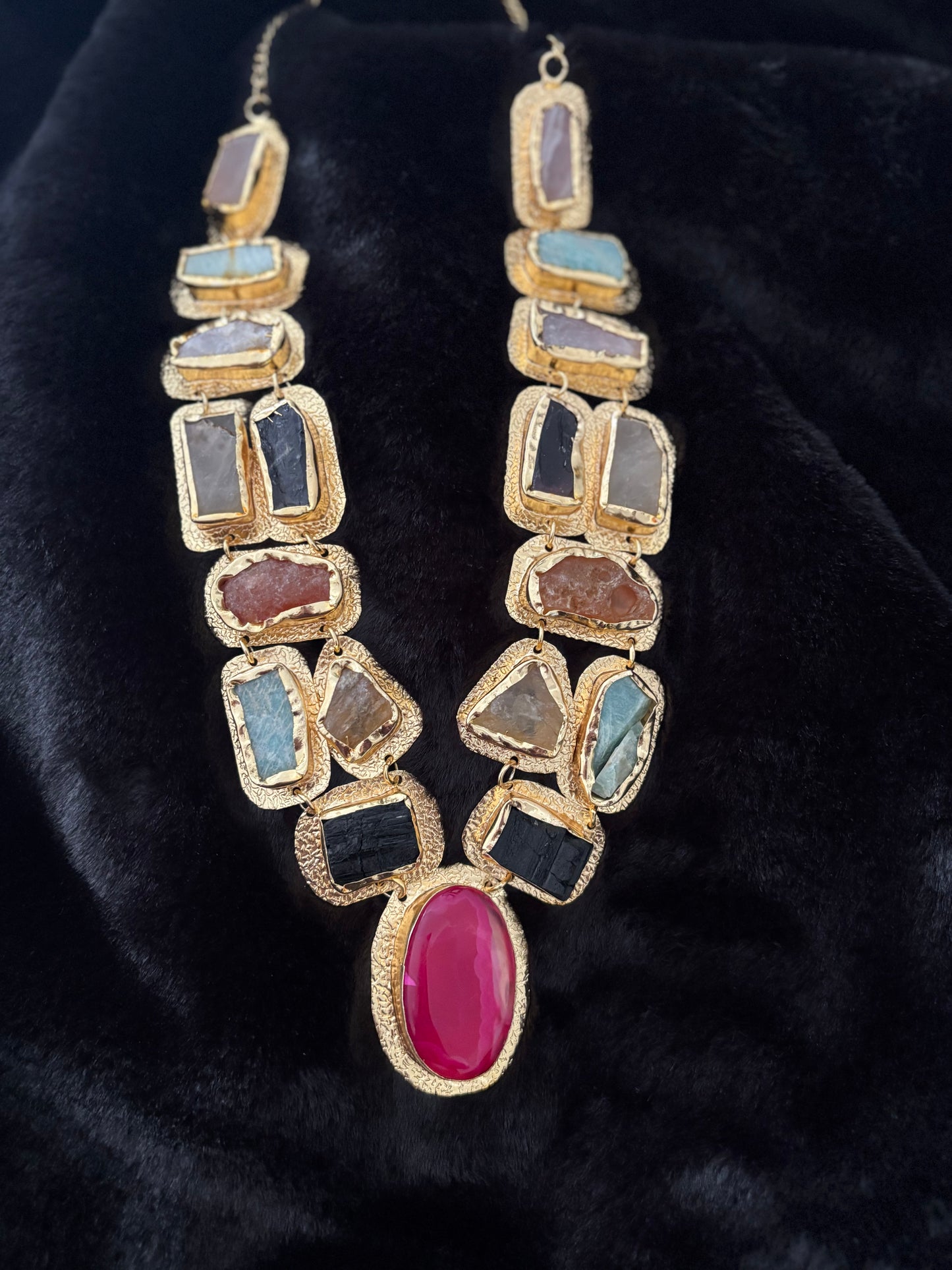 Boho Mantra Luxe Multi-Gemstone Statement Necklace – 18K Gold Plated