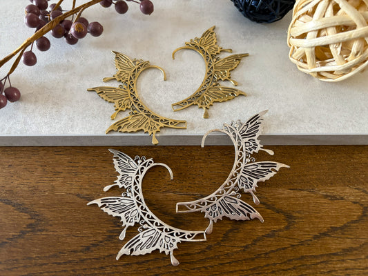 Boho Butterfly Filigree Ear Cuff - No Piercing Wrap Earring in Gold and Silver.