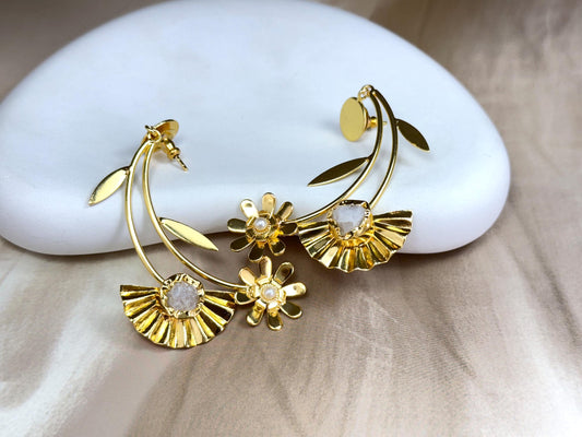 Botanical Bloom 18k Gold-Plated Brass Statement Earring.