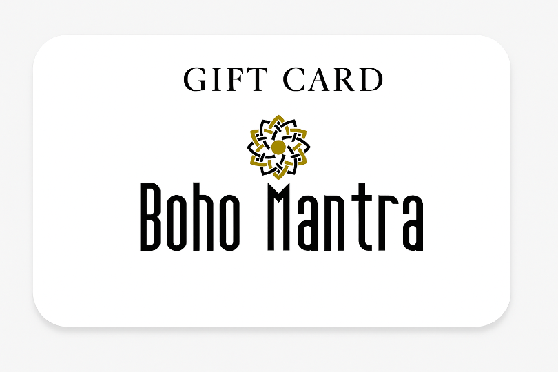 Boho Mantra gift card with logo on a white background