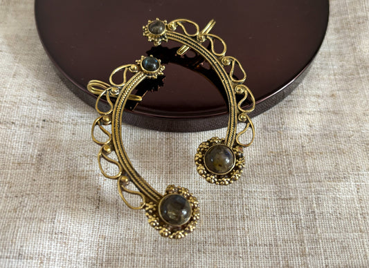 Boho Crescent Ear Cuff with Labradorite/Moonstone - Gold & Silver Ear Wrap