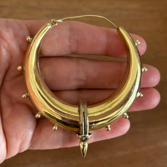 Steampunk Brass/Silver Spike Hoop Earrings - Chunky brass hoops with spike details and a bold steampunk aesthetic.