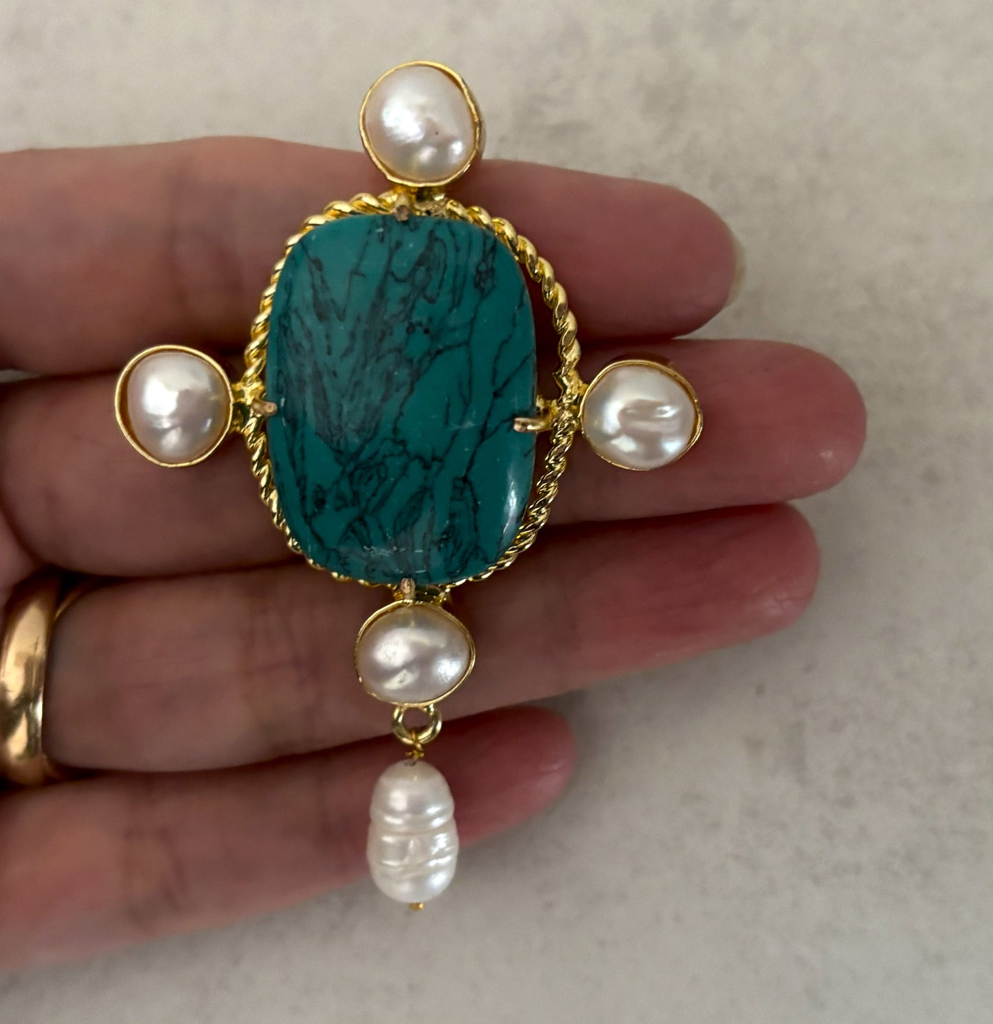 18K Gold Plated Earrings with Freshwater Pearl & Raw Stone Statement Earrings