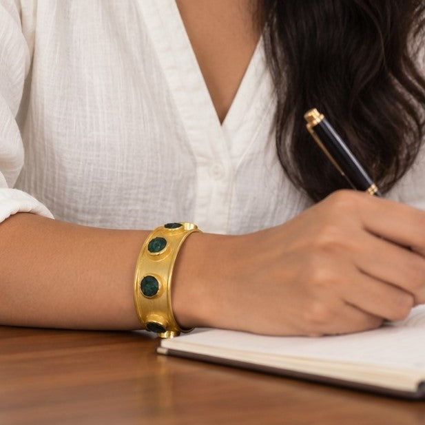 Natural Stone Gold-Plated Cuff Bangle — Canyon Ritual