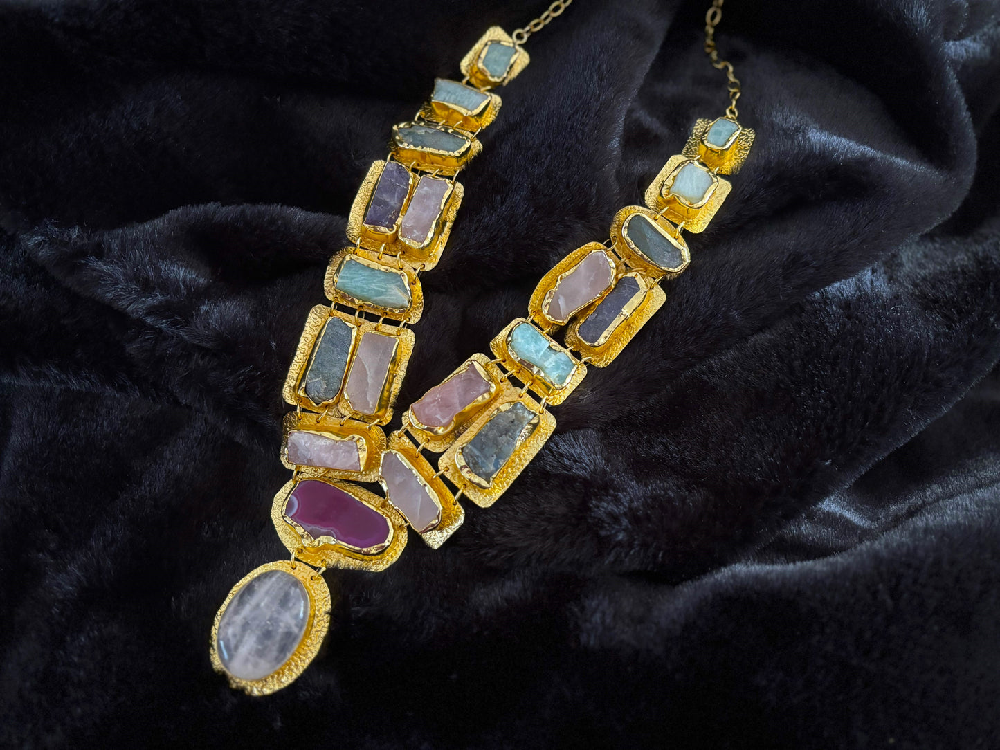 Boho Mantra Luxe Multi-Gemstone Statement Necklace – 18K Gold Plated Brass