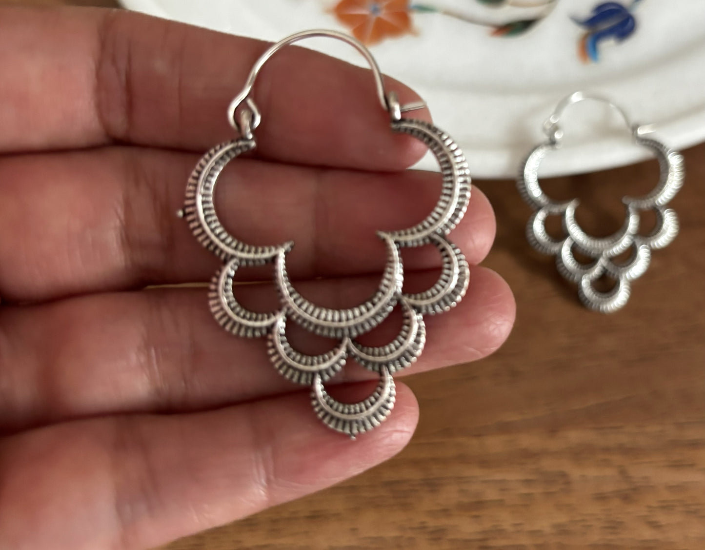Antique Gold Crescent Layered Hoops - Boho Earrings