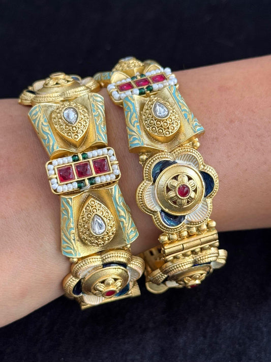 Rajwadi Bridal Kada - Handcrafted gold-polished kada.