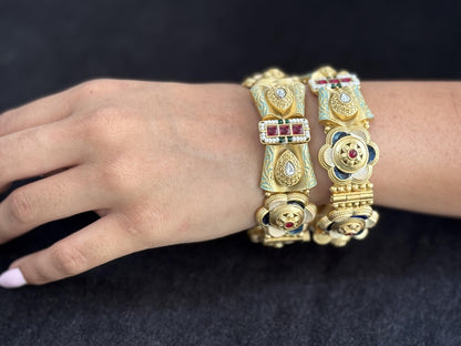 Rajwadi Bridal Kada - Handcrafted gold-polished kada.