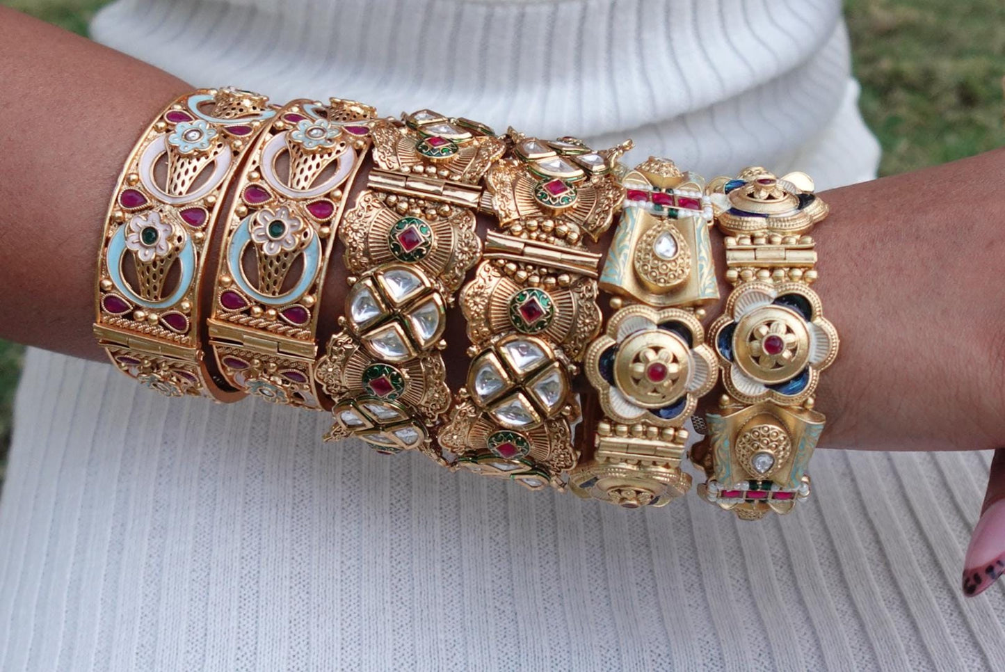 Rajwadi Bridal Kada - Handcrafted gold-polished kada.