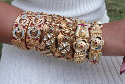 Rajwadi Bridal Kada - Handcrafted gold-polished kada.
