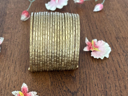 Hammered Gold Finish Stack Cuff – Adjustable Brass Bangles Set.