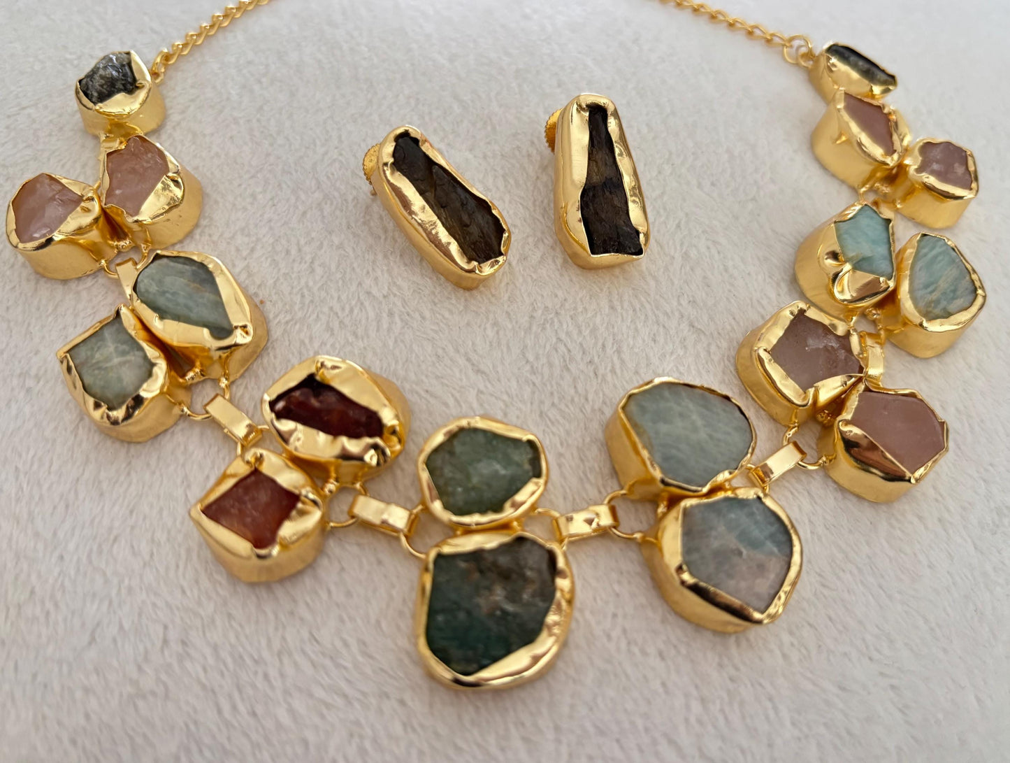 Golden Bloom Raw Stone Statement Set – 18K Gold-Plated jewellery Set.