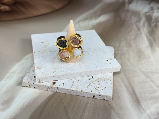 Bold Harmony Natural Stone Cluster Rings – Handcrafted 18K Gold-Plated Brass Statement Jewelry.