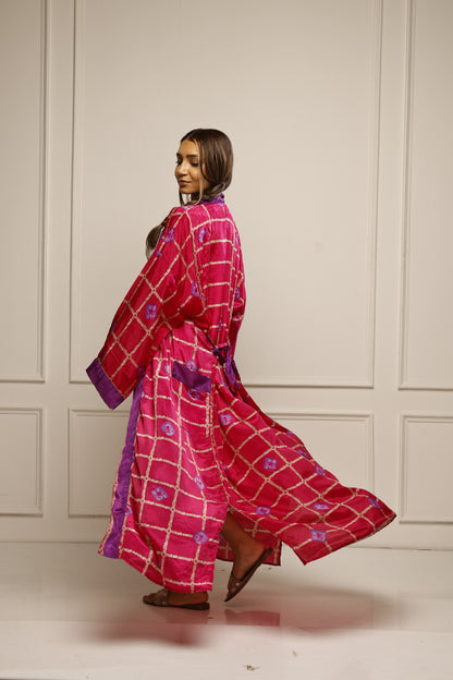 Long Saree Kimono Jacket – Effortless Layering Piece