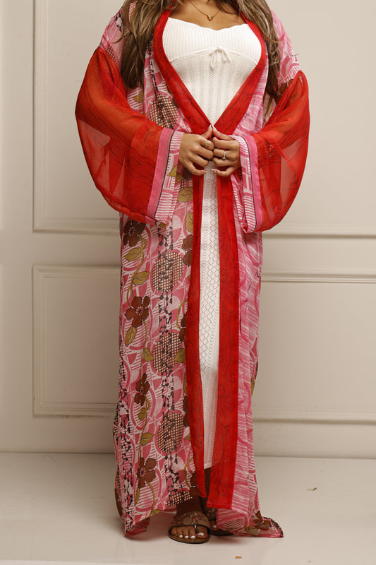 Long Saree Kimono Jacket – Effortless Layering Piece