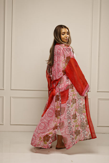 Long Saree Kimono Jacket – Effortless Layering Piece