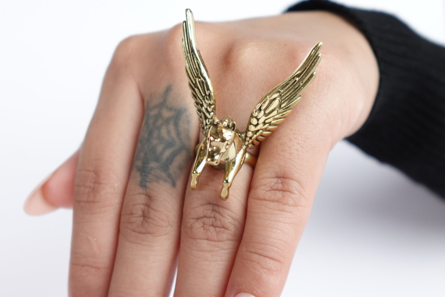 Gold Brass Pegasus Unicorn Statement Ring – Adjustable Ring.