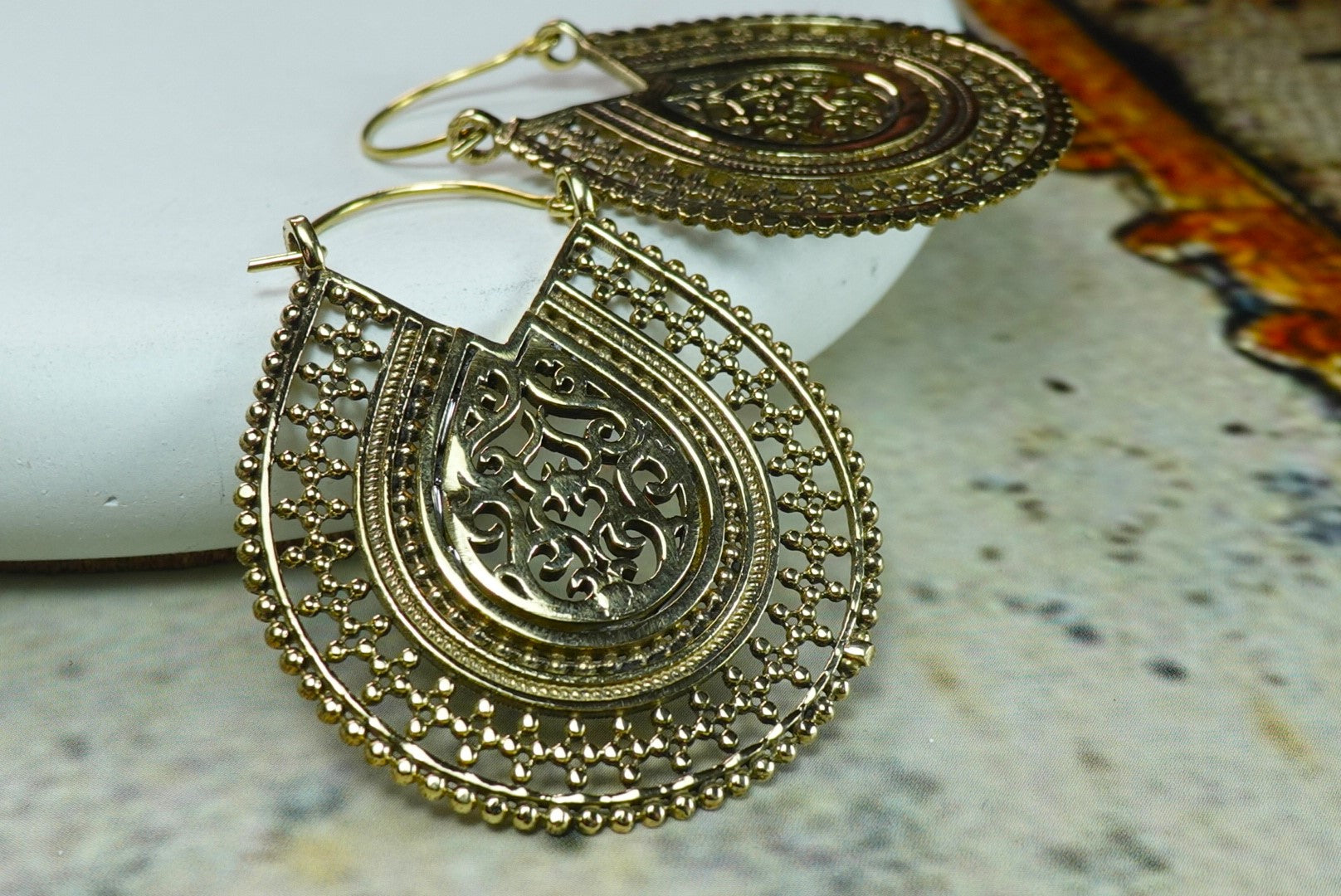 Bohemian Filigree Hoop Earrings in Gold & Silver Finish – Ethnic Statement Earrings.