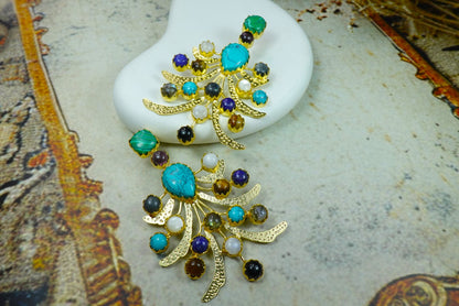 18K Gold Plated Celestial Turquoise Multi-Stone Chandelier Earrings