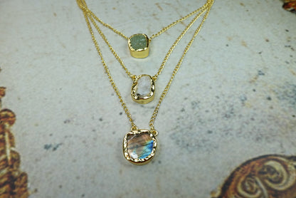 Handcrafted 18K gold-plated raw gemstone layered multi-stone necklace