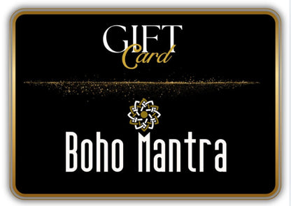 Boho Mantra gift card with black background and gold accents