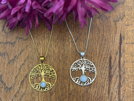Gold/Sliver Tree of Life Gemstone Pendant.