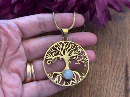 Gold/Sliver Tree of Life Gemstone Pendant.