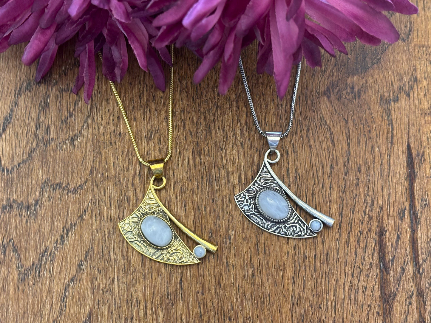 Gold/Sliver Moonstone Pendant – Boho Statement Pendant.