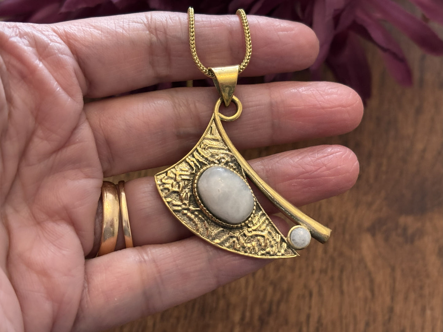 Gold/Sliver Moonstone Pendant – Boho Statement Pendant.