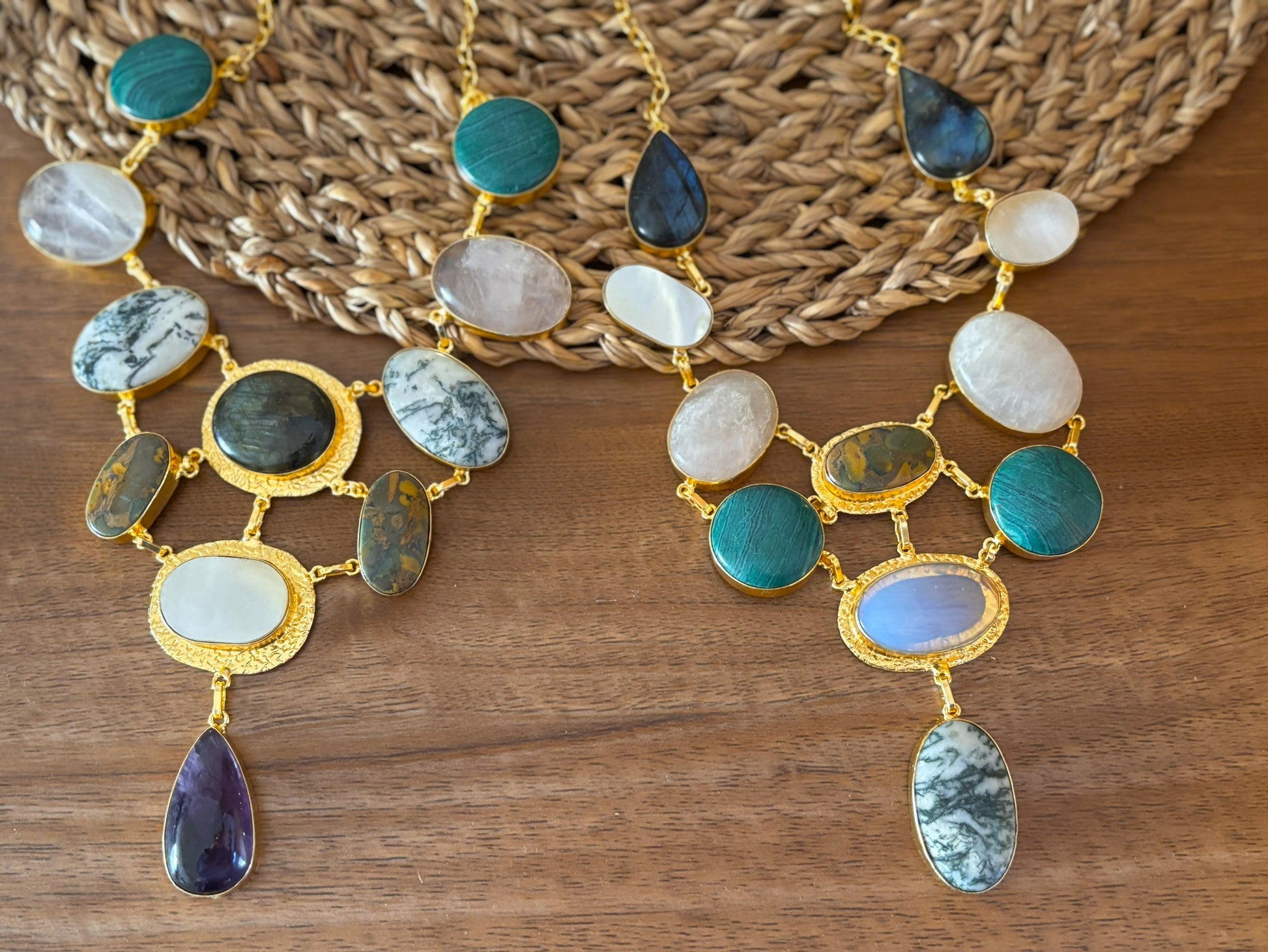 Bold Multi-Stone Necklace in 18K Gold-Plated Brass.
