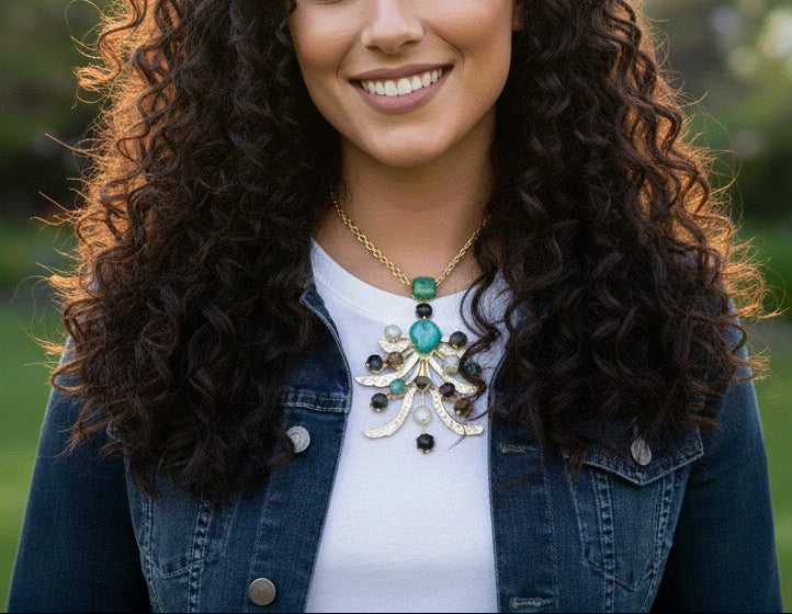 Celestial Branch Necklace with Mixed Gemstones – 18K Gold Plated Statement Pendant