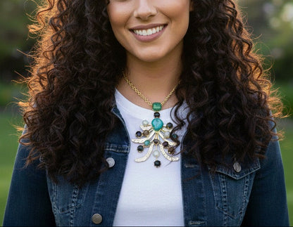 Celestial Branch Necklace with Mixed Gemstones – 18K Gold Plated Statement Pendant