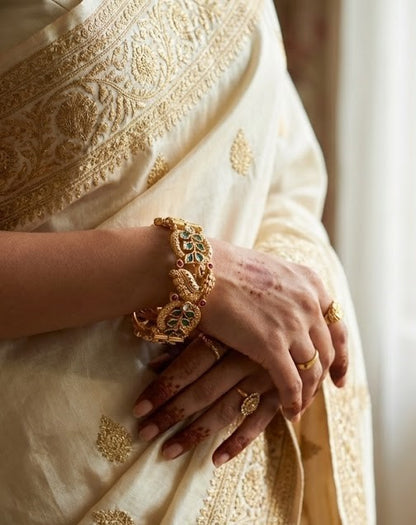 Handcrafted Matte Gold Polished Openable Peacock Kada Bangles