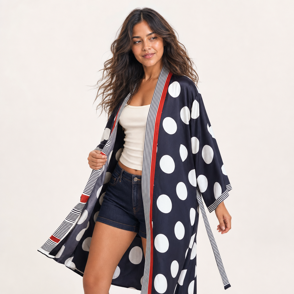 Polka Dot Satin Kimono — Night Bazaar