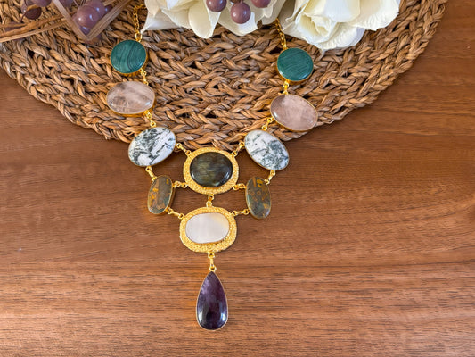 Bold Multi-Stone Necklace in 18K Gold-Plated Brass.