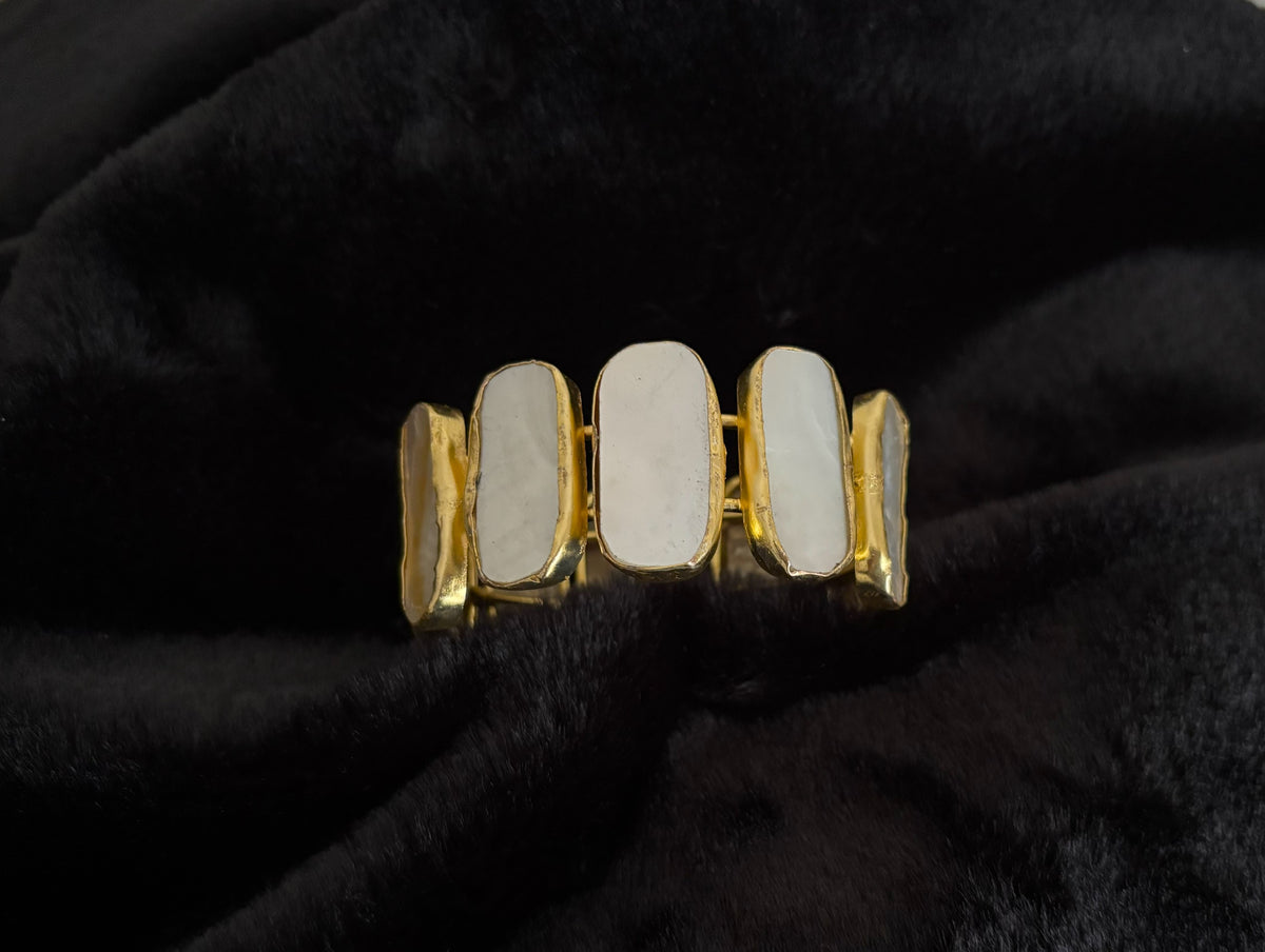 Mother of Pearl Gold-Plated Cuff Bangle — Moonshell