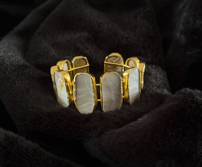 Mother of Pearl Gold-Plated Cuff Bangle — Moonshell