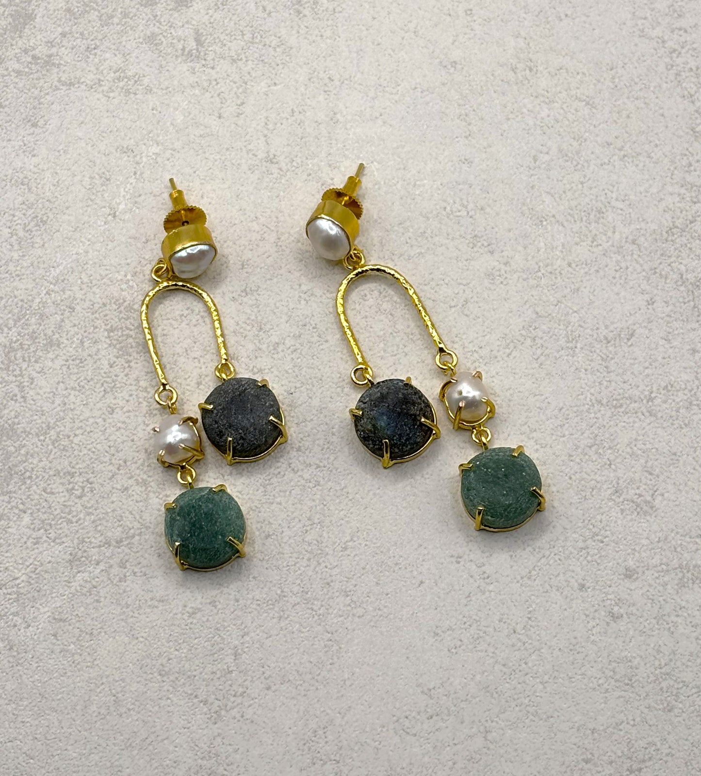 Golden harmony gemstone drop earrings in 18K gold plating