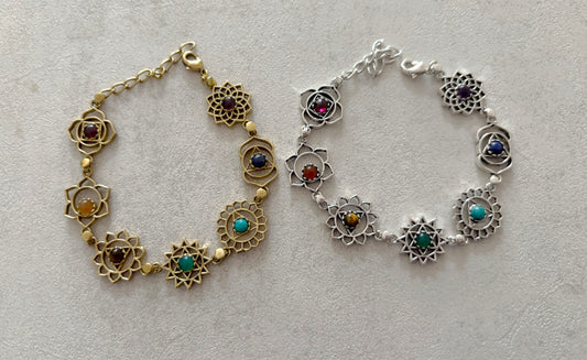 7 Chakras Sacred Geometry Bracelet - A spiritual charm bracelet with 7 gemstones