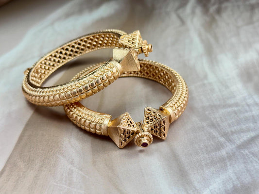Temple-Inspired Cone Clasp Kada in Antique Matte Gold - Traditional Rajwadi kada.