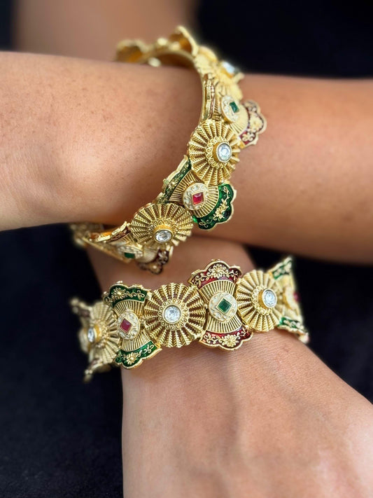 Sunburst Meenakari Kada-Openable gold kada.